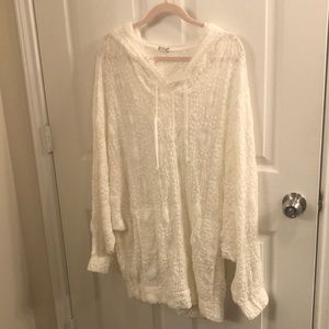 Free People Cream Lace Hooded Oversized Pullover